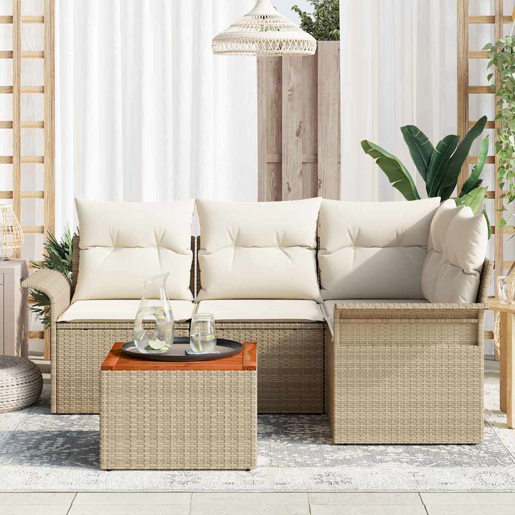 Set Giardino  5 Pezzi con Cuscini Beige in Rattan Sintetico e Acacia 3355992