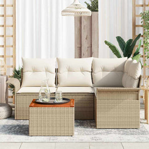Set Giardino  5 Pezzi con Cuscini Beige in Rattan Sintetico e Acacia 3355992