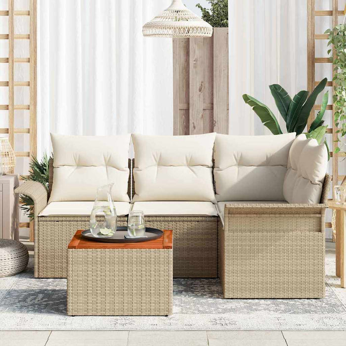 Set Giardino  5 Pezzi con Cuscini Beige in Rattan Sintetico e Acacia 3355992