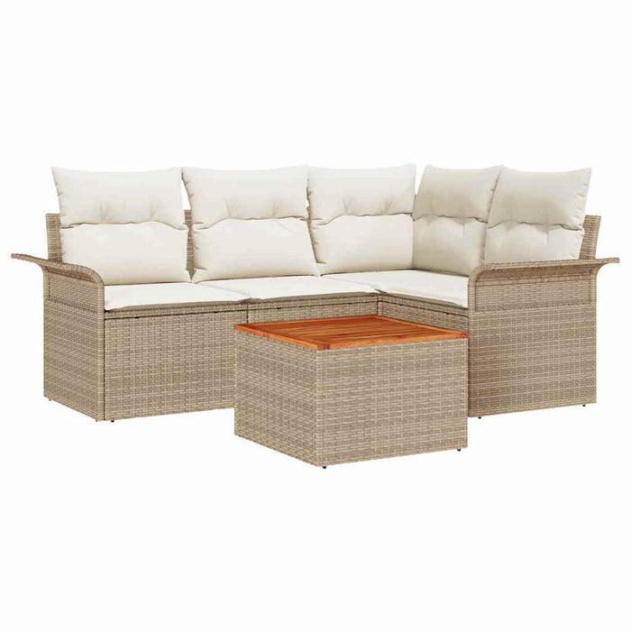 Set Giardino  5 Pezzi con Cuscini Beige in Rattan Sintetico e Acacia 3355992