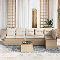 Set da Giardino  in 7 Pezzi con Cuscini in Rattan Polietilene Beige e Acacia. 3356006