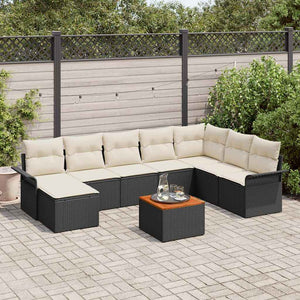 Set di divani da giardino  da 9 pezzi con cuscini in polirattan nero e legno di acacia. 3356031