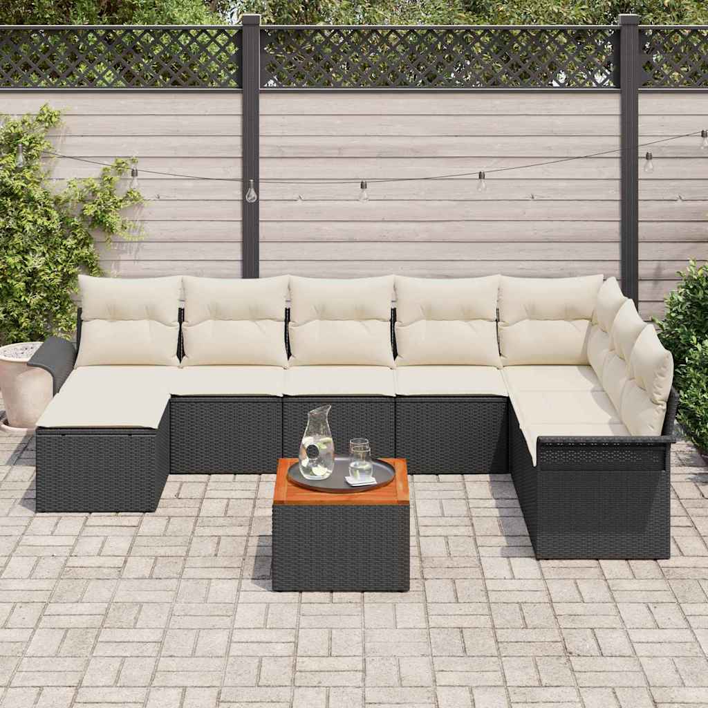 Set di divani da giardino  da 9 pezzi con cuscini in polirattan nero e legno di acacia. 3356031