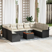 Set da Giardino  in 10 Pezzi con Cuscini in Rattan Sintetico Nero e Acacia 3356038