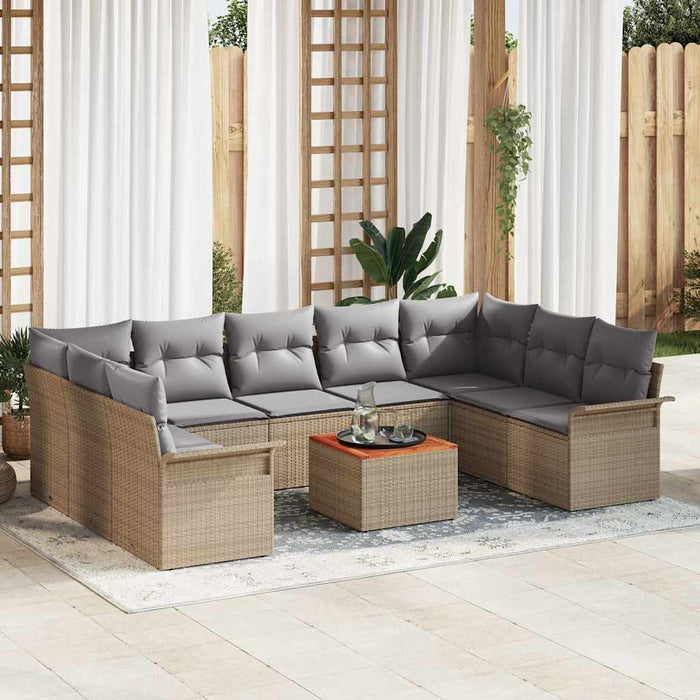 Set di divani da giardino a 10 pezzi  con cuscini in rattan sintetico beige e acacia 3356040