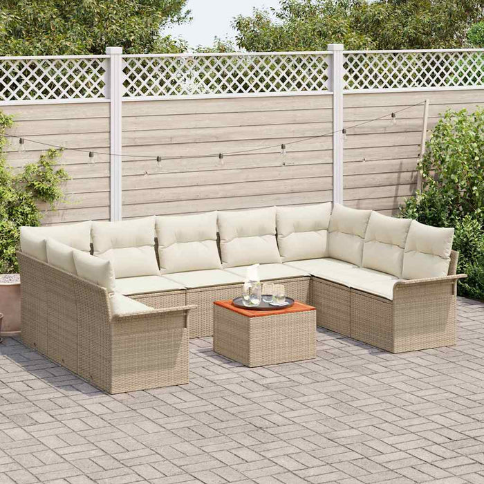 Set di Divani da Giardino  da 10 Pezzi con Cuscini Beige in Polyrattan e Acacia 3356041