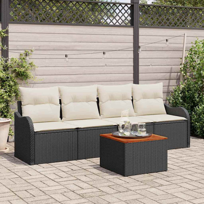 Set Divano da Giardino 5 pz-Sofa da Giardino-Divanetto da esterno Nero e Crema polyrattan 790810