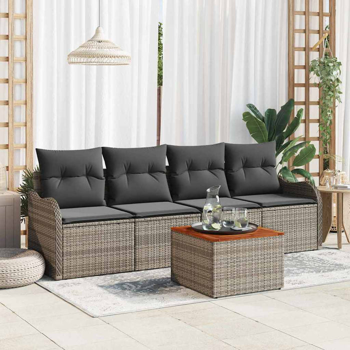 Set Divano da Giardino 5 pz-Sofa da Giardino-Divanetto da esterno Grigio polyrattan
