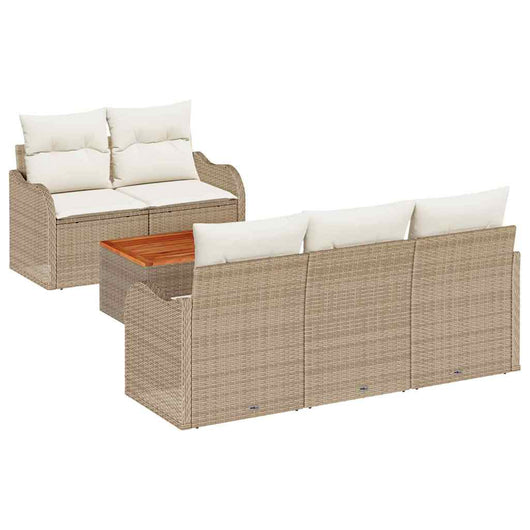 Set Divano da Giardino 6 Pezzi con Cuscini Beige in Polyrattan e legno d’Acacia 3356062