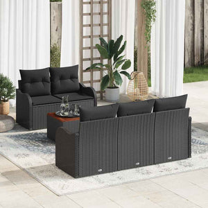 Set divani da giardino 6 pezzi con cuscini in rattan sintetico nero e legno d'acacia 3356063
