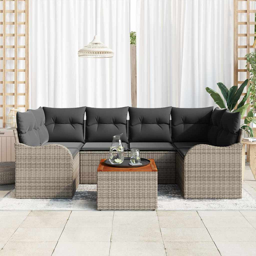 Set di Sofà da Giardino 7 pcs Grigio Grande Rattan 3356074