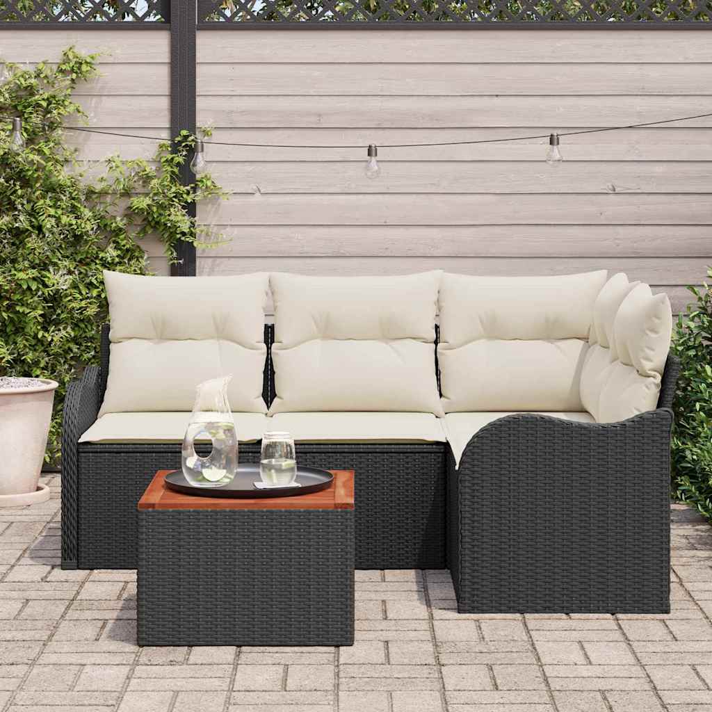 Set Divano da Giardino 5 pcs Nero, bianco Medio Rattan, Legno 3356115