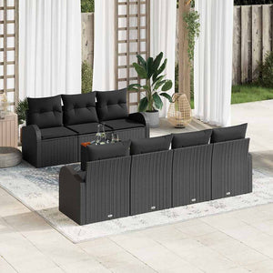 Set di Sofà da Giardino 8 pcs Nero Grande Rattan, tessuto 3356210
