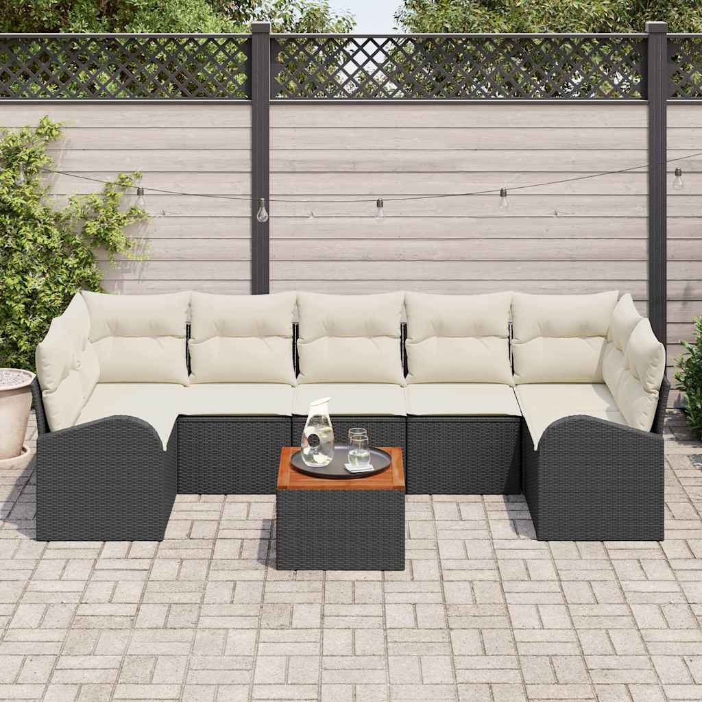 Set Divano Giardino 8 pcs Nero, bianco Medio Rattan, Poliestere 3356213
