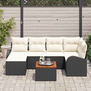 Set divani giardino 7 pcs Nero, bianco Grande Polyrattan, Legno 3356269