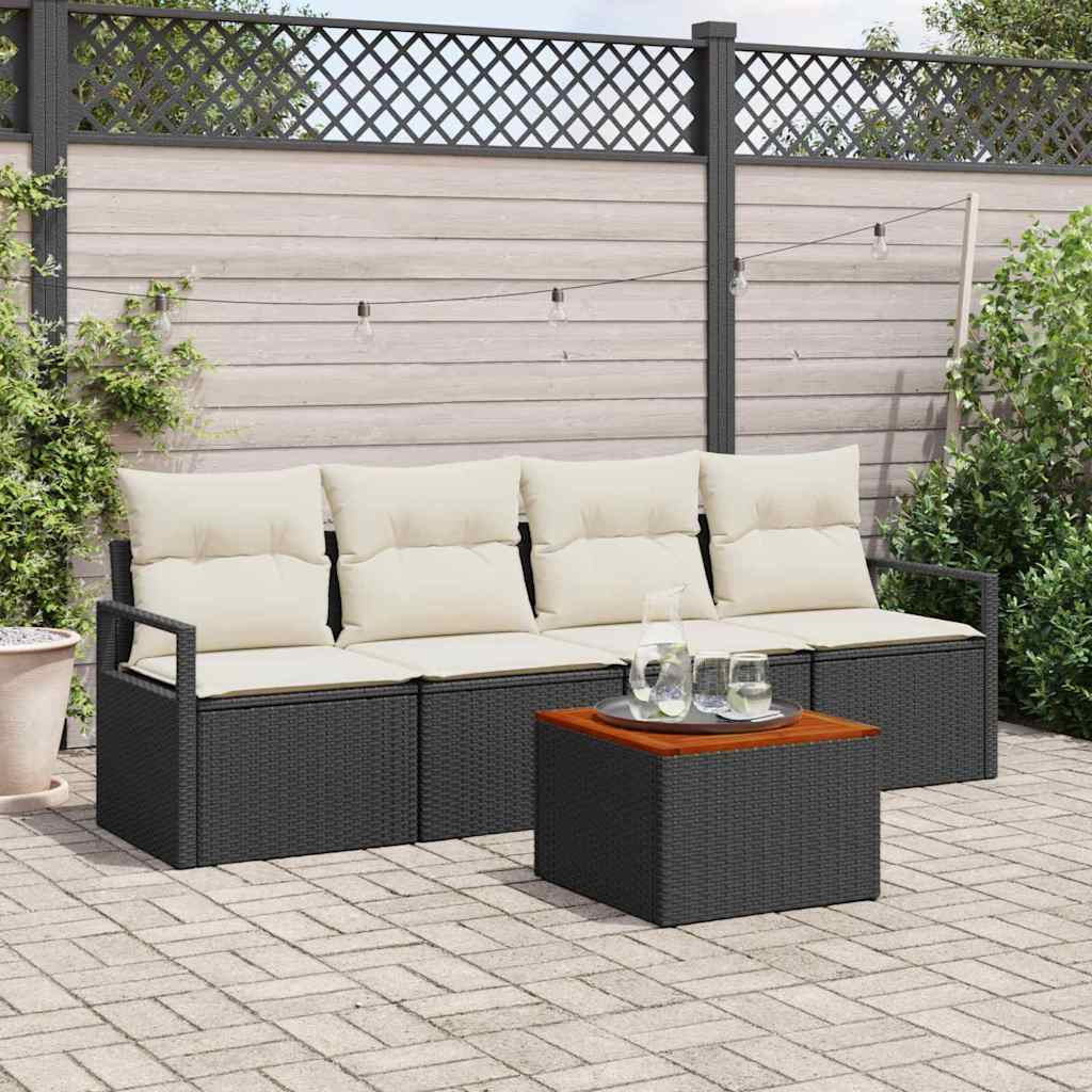 Set Divano da Giardino 5 pz-Sofa da Giardino-Divanetto da esterno Nero e Crema polyrattan 674274