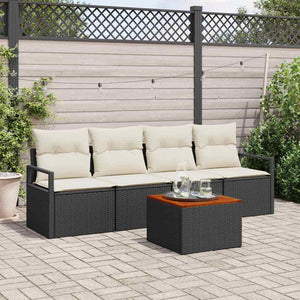 Set Divano da Giardino 5 pz-Sofa da Giardino-Divanetto da esterno Nero e Crema polyrattan 674274