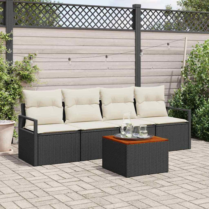 Set Divano da Giardino 5 pz-Sofa da Giardino-Divanetto da esterno Nero e Crema polyrattan 674274