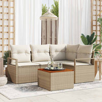 Set Divano Giardino 5 pcs Beige, bianco Grande Rattan e legno 3356370