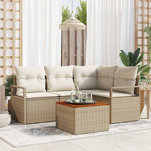 Set Divano Giardino 5 pcs Beige, bianco Grande Rattan e legno 3356370