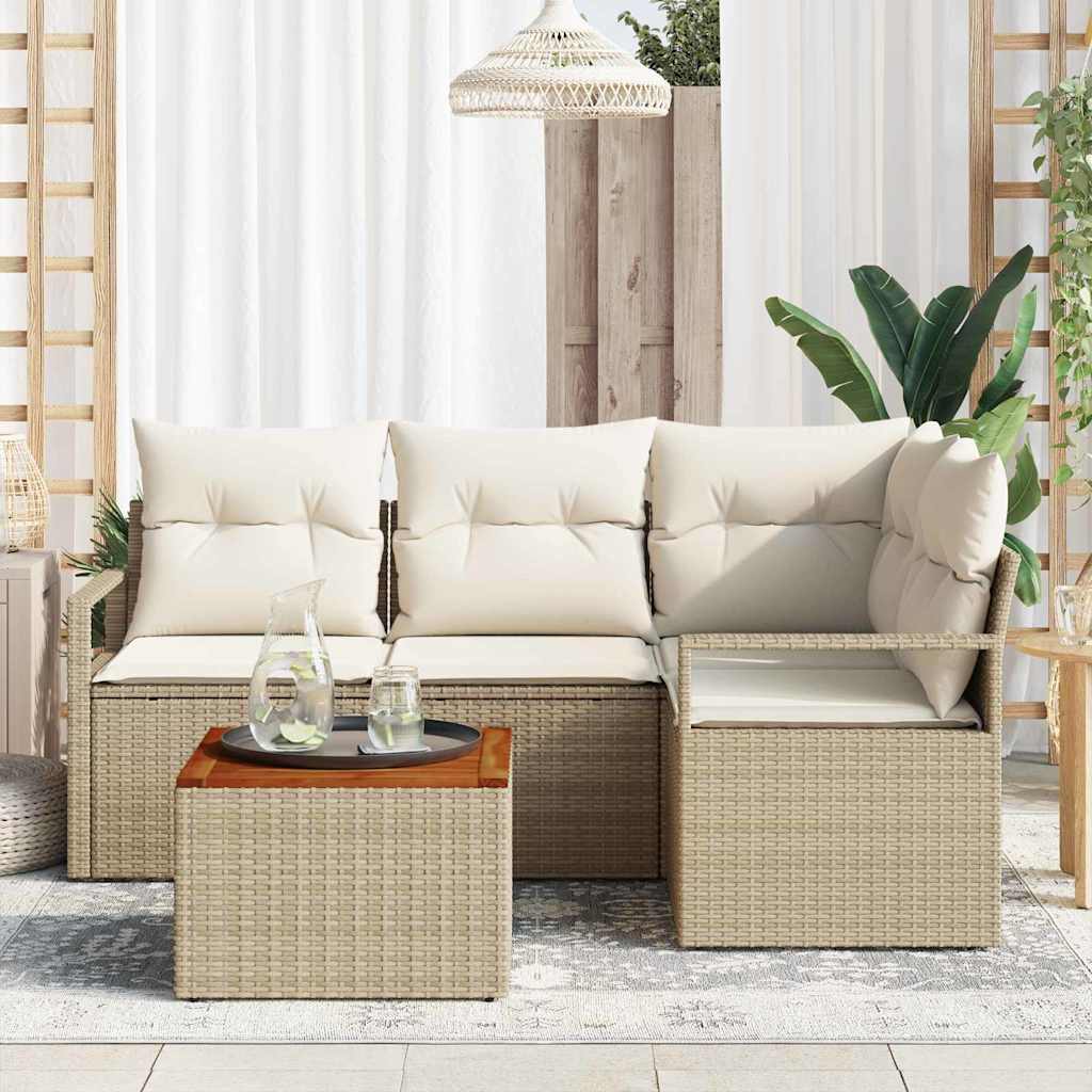 Set Divano Giardino 5 pcs Beige, bianco Grande Rattan e legno 3356370