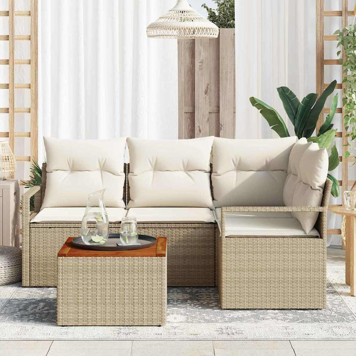 Set Divano Giardino 5 pcs Beige, bianco Grande Rattan e legno 3356370