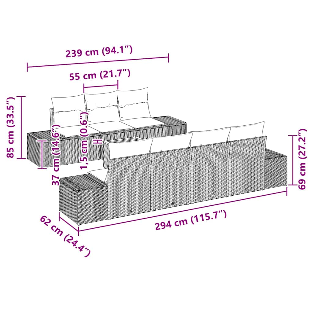 Set Divano da Giardino 8 pcs Grigio 3356585
