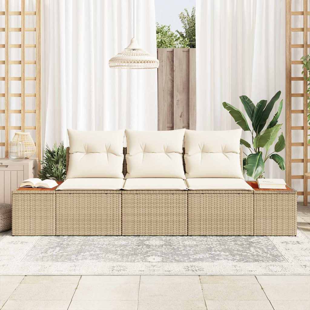 Set Divano da Giardino 3 pz-Sofa da Giardino-Divanetto da esterno beige e panna Poly Rattan