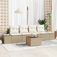 Set Divano da Giardino 5 Pezzi con Cuscini Beige Polyrattan Acacia 3356691