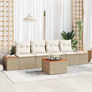 Set Divano da Giardino 5 Pezzi con Cuscini Beige Polyrattan Acacia 3356691
