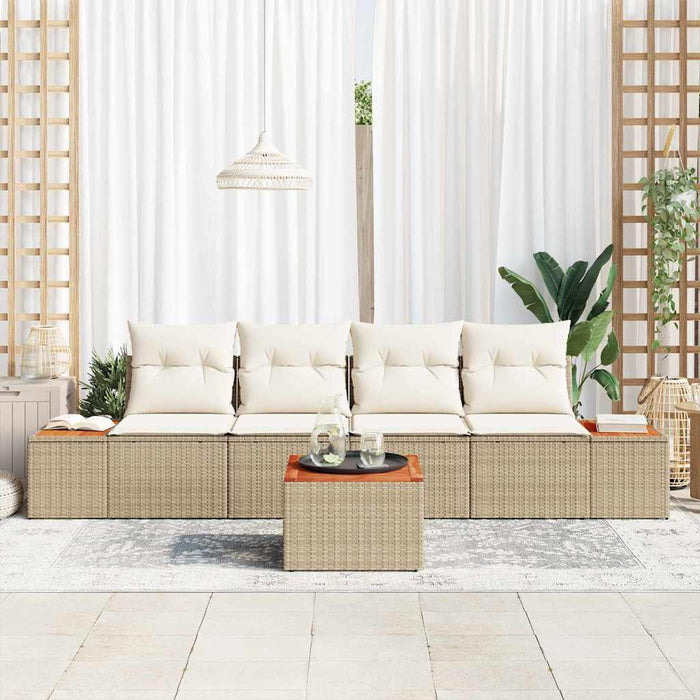 Set Divano da Giardino 5 Pezzi con Cuscini Beige Polyrattan Acacia 3356691