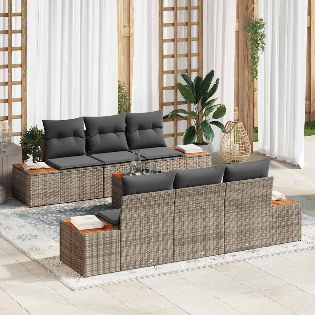 Set di Sofà da Giardino 7 Pezzi con Cuscini Rattan Grigio Acacia 3356699