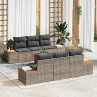 Set di Sofà da Giardino 7 Pezzi con Cuscini Rattan Grigio Acacia 3356699