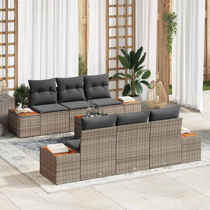 Set di Sofà da Giardino 7 Pezzi con Cuscini Rattan Grigio Acacia 3356699