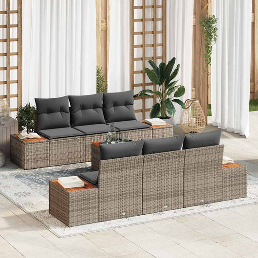 Set di Sofà da Giardino 7 Pezzi con Cuscini Rattan Grigio Acacia 3356699
