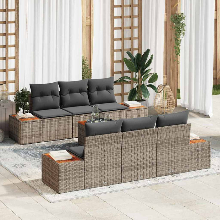 Set di Sofà da Giardino 7 Pezzi con Cuscini Rattan Grigio Acacia 3356699