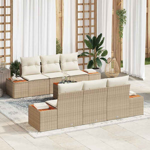 Set Divano da Giardino  in 7 Pezzi con Cuscini Beige Polyrattan Acacia 3356701