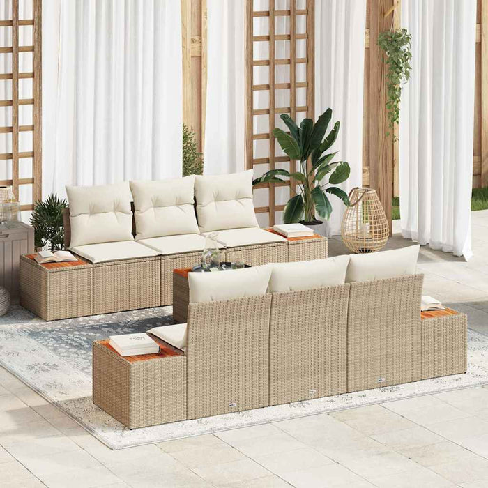Set Divano da Giardino  in 7 Pezzi con Cuscini Beige Polyrattan Acacia 3356701