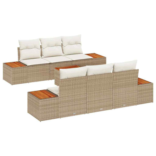 Set Divano da Giardino  in 7 Pezzi con Cuscini Beige Polyrattan Acacia 3356701