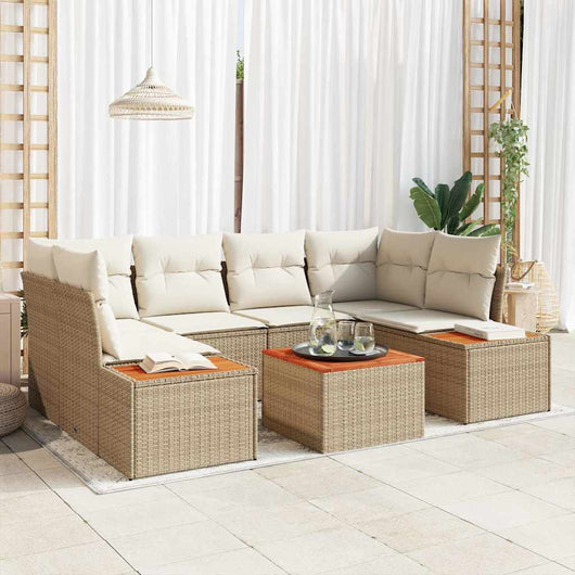Set di divani da giardino  6 pezzi con cuscini beige polyrattan e acacia 3356706