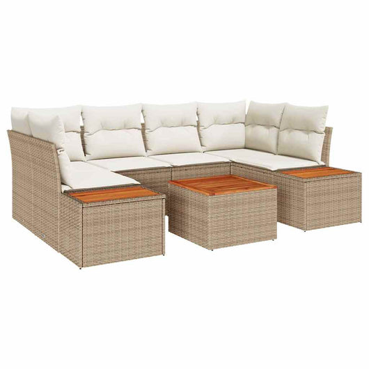 Set di divani da giardino  6 pezzi con cuscini beige polyrattan e acacia 3356706
