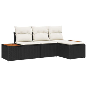 Set Divano da Giardino con cuscino 4 pz-Sofa da Giardino-Divanetto da esterno Nero e Crema 770334