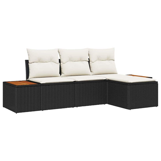 Set Divano da Giardino con cuscino 4 pz-Sofa da Giardino-Divanetto da esterno Nero e Crema 770334