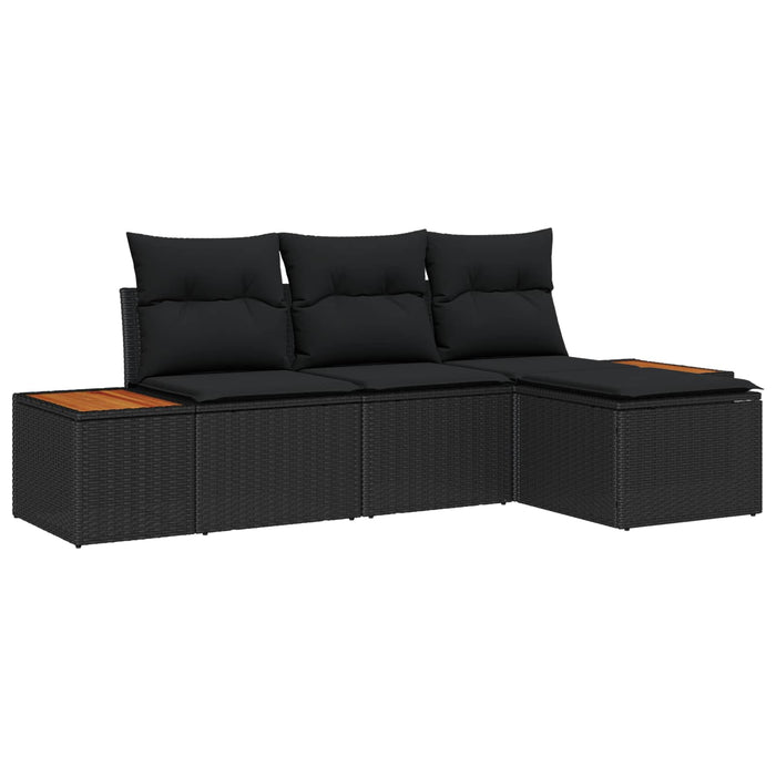 Set Divano da Giardino 4 pz-Sofa da Giardino-Divanetto da esterno Nero Rattan in Polipropilene
