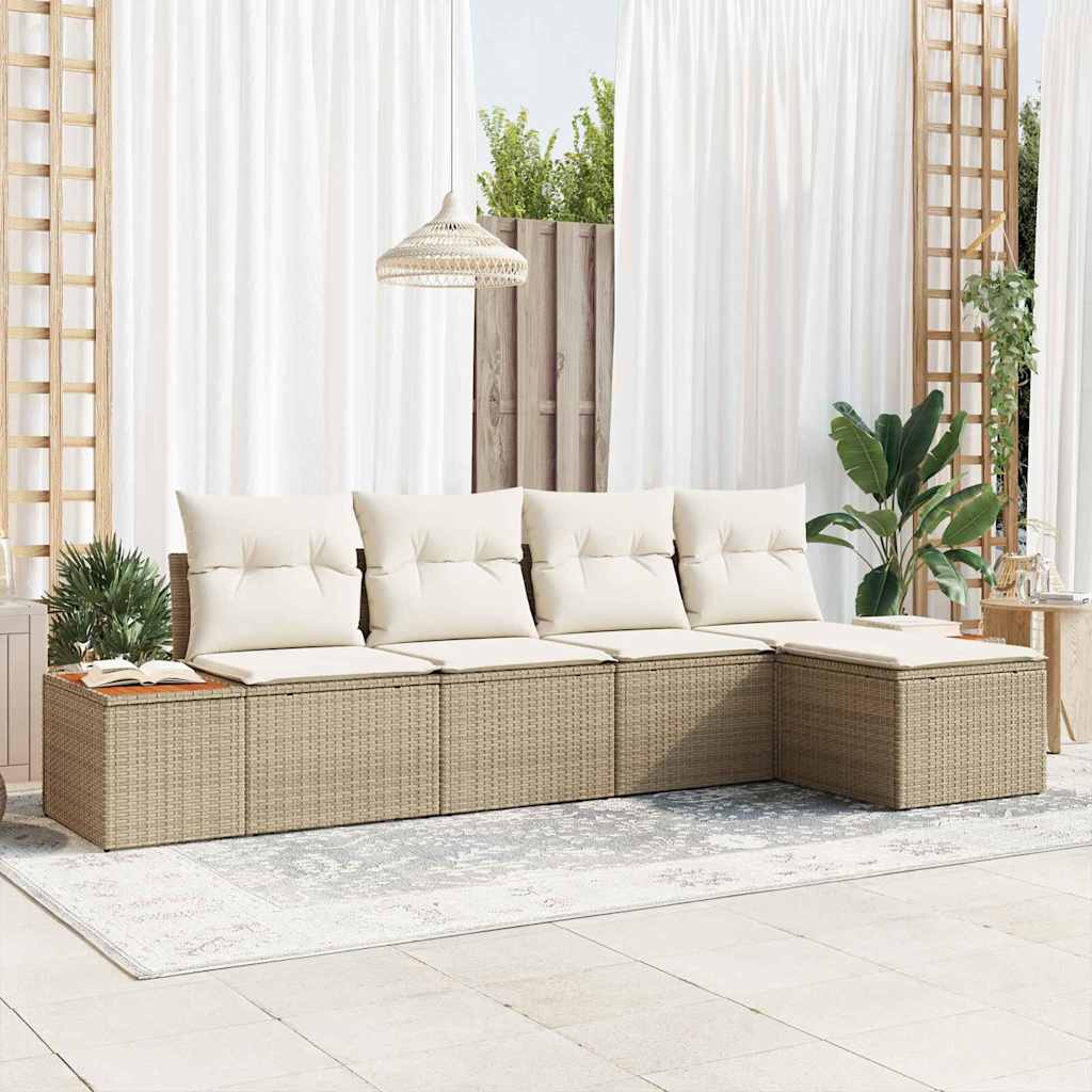 Set di divani da giardino  a 5 pezzi con cuscini in polirattan beige e struttura in acacia. 3356736