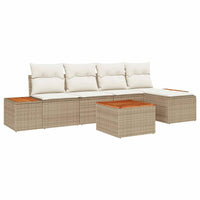 Set di divani da giardino  con cuscini, 6 pezzi, beige, in polirattan e acacia. 3356741