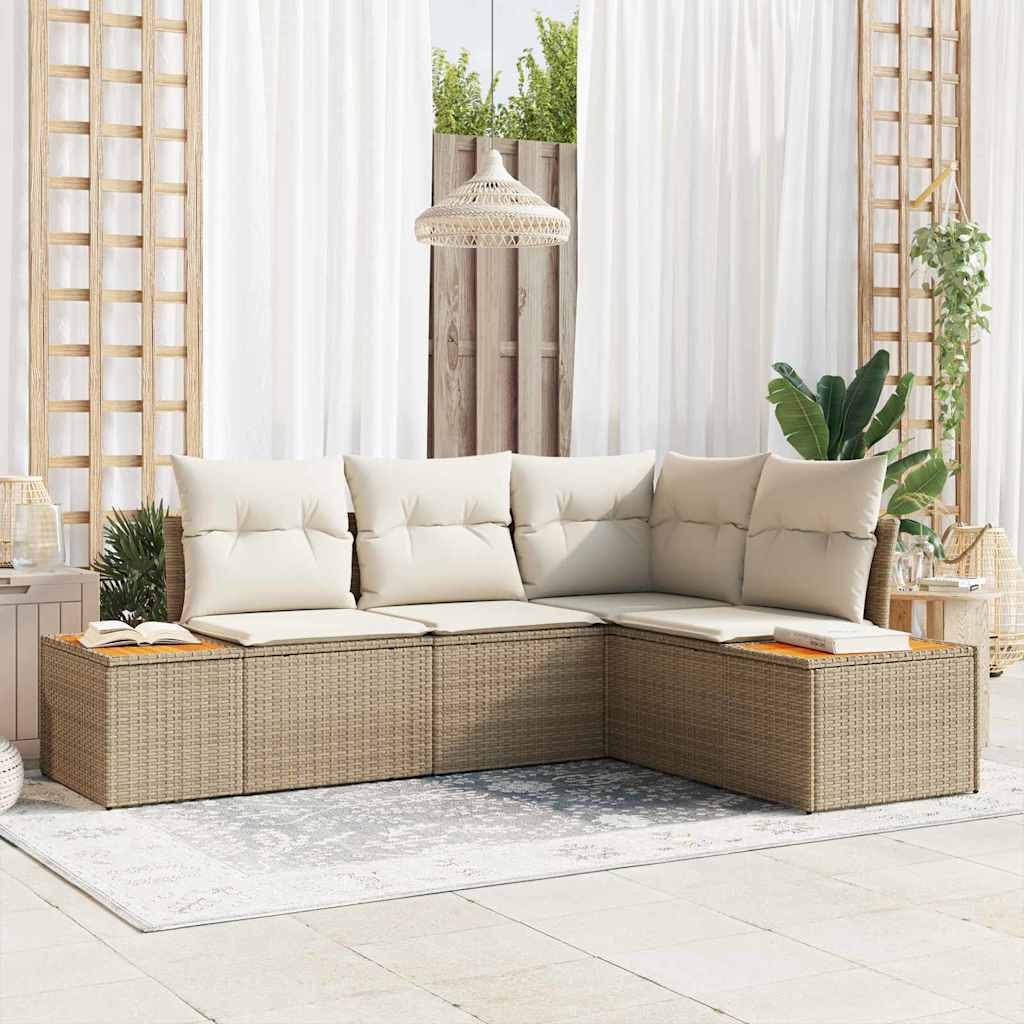 Set da giardino 4 pezzi  con cuscini beige in rattan sintetico e legno di acacia 3356746