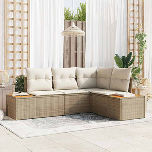 Set da giardino 4 pezzi  con cuscini beige in rattan sintetico e legno di acacia 3356746