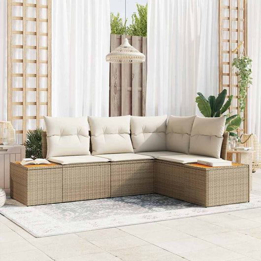 Set da giardino 4 pezzi  con cuscini beige in rattan sintetico e legno di acacia 3356746