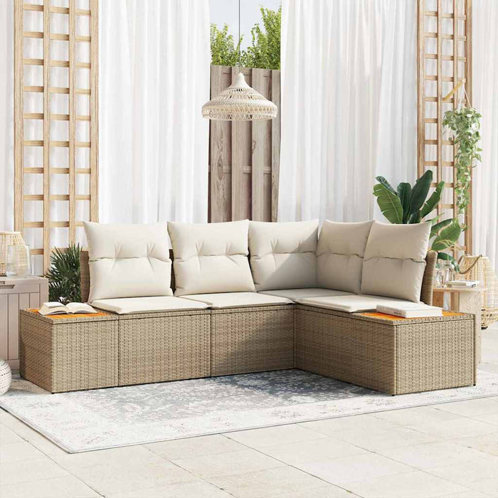 Set da giardino 4 pezzi  con cuscini beige in rattan sintetico e legno di acacia 3356746